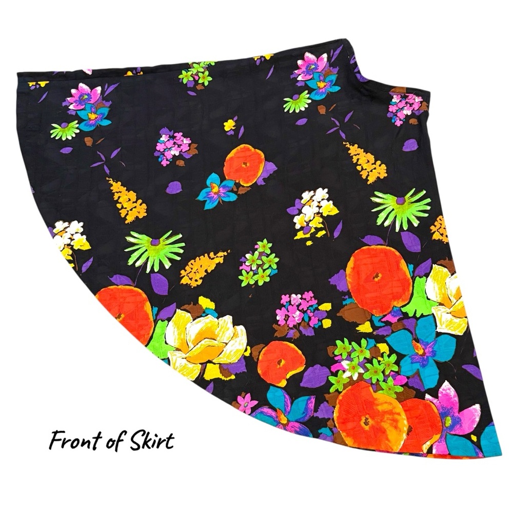 Louis Féraud Paris 1970’s Swing Skirt – Vibrant Floral Cotton Jacquard – Size 36